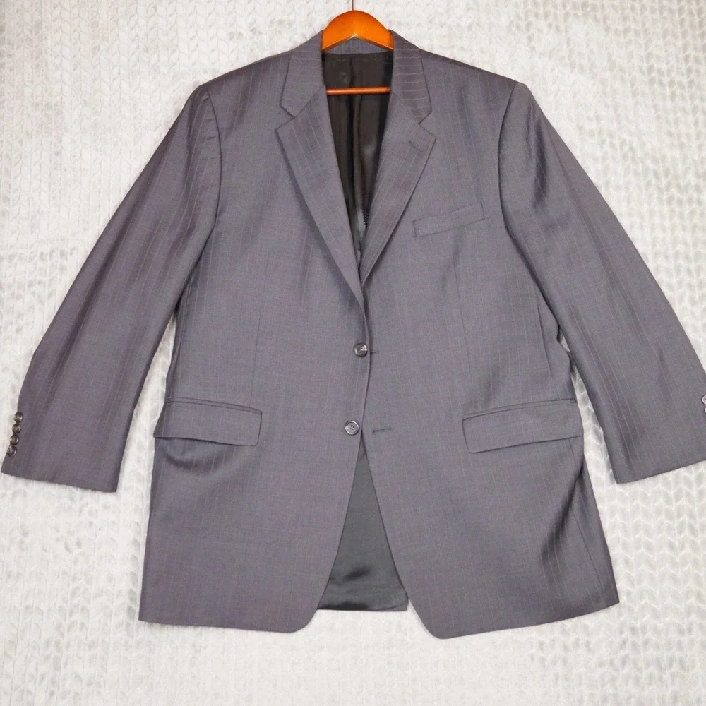Lauren Ralph Lauren Blazer Mens 46L Gray Pinstripe Sport Coat Wool Blend